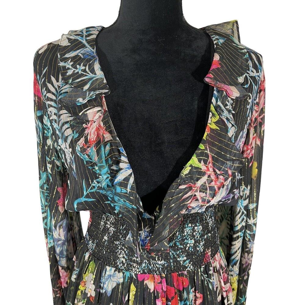 Rococo Sand Black Floral Metallic Moonlight Maxi Dress Boho Resort Size Medium - Picture 7 of 10